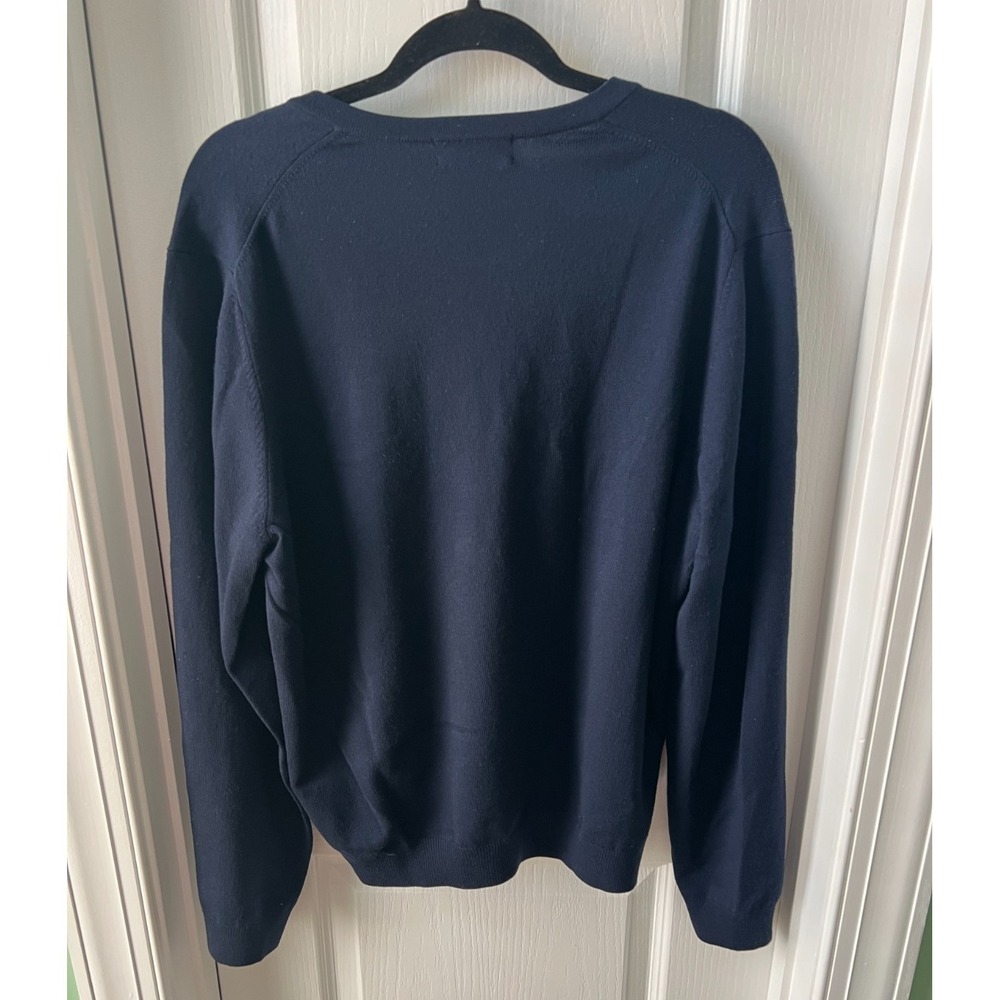 Brooks Brothers Saxxon Wool Navy Blue Long Sleeve V-Neck Pullover Sweater Sz L - Picture 2 of 4